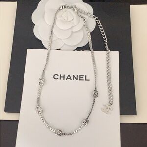 CHANEL Silver Interlocking CC Necklace - Elegant Women's Jewelry